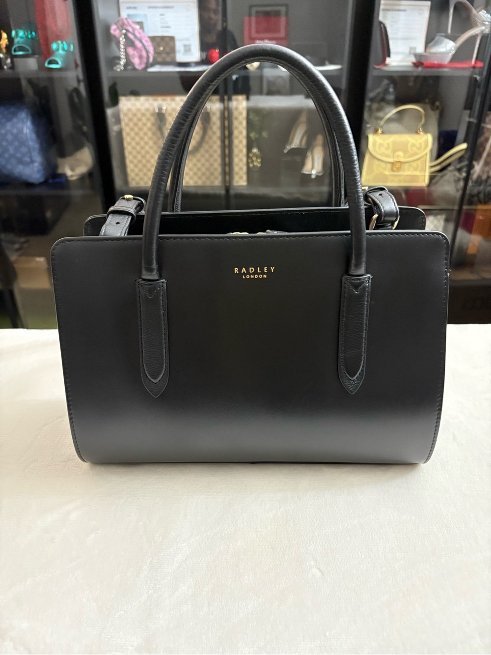 RADLEY LONDON Black Leather Structured Top-Handle Satchel - Picture 3 of 16